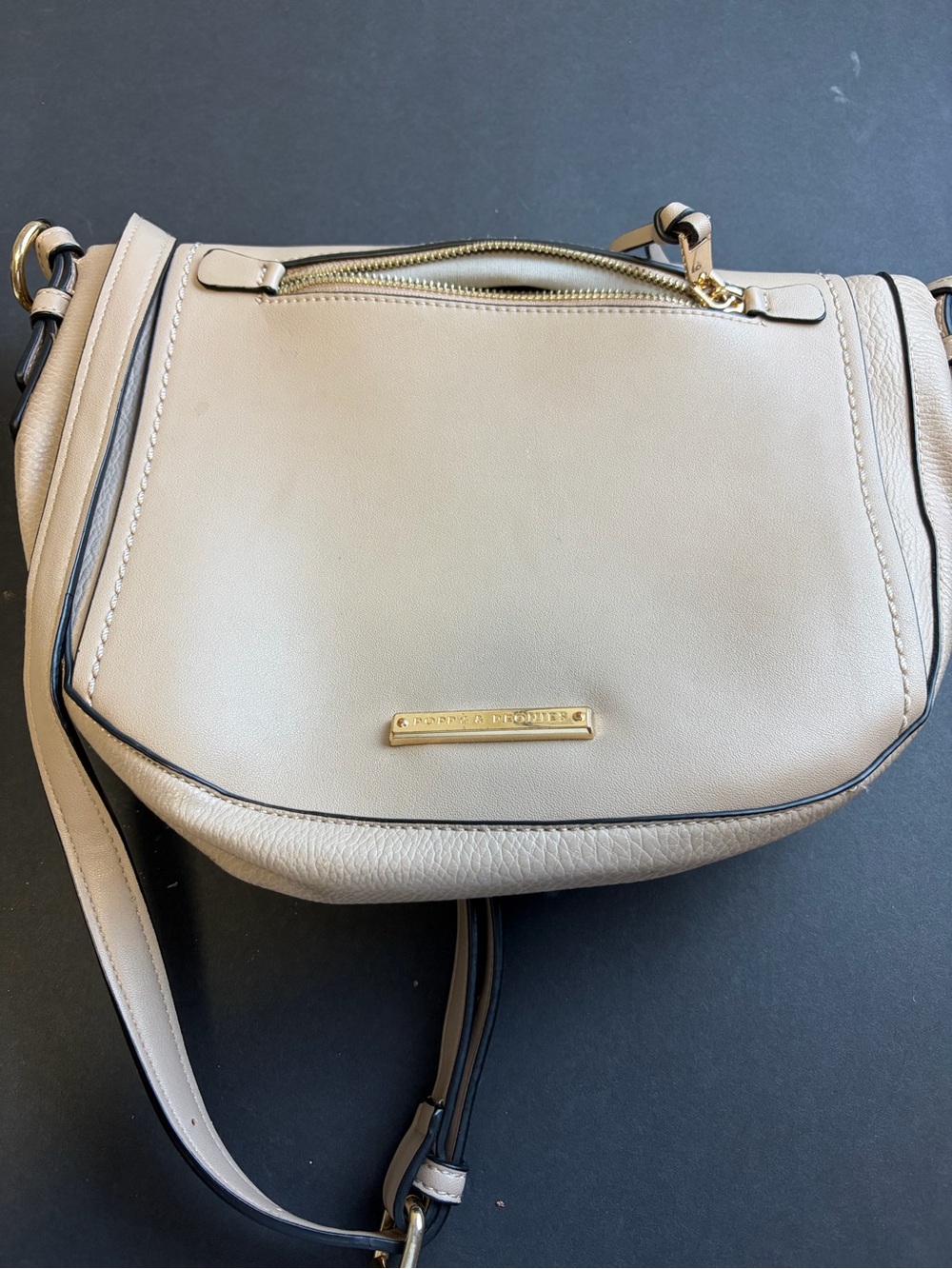 Light Beige Poppy & Peonies Crossbody Bag with Gold Hardware